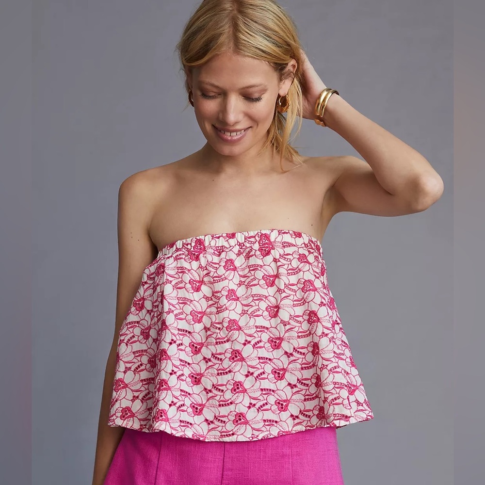 NWT Anthropologie Strapless Eyelet Top - Porridge